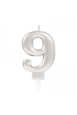 9 Rakam Mum Gümüş Renk 9 Rakam Mum Gümüş Renk