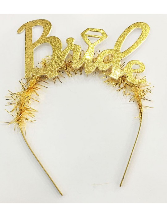 Altın Renk Bekarlığa Veda İtalik Yazı Alyanslı Bride Taç