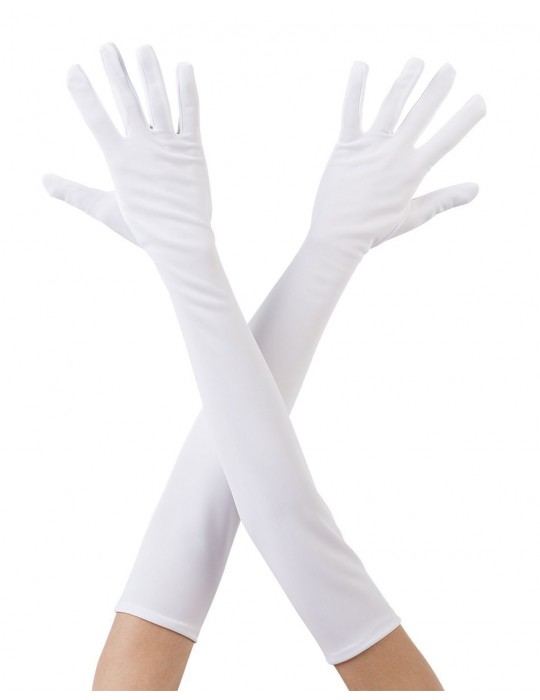 Beyaz Renk Dirseğe Kadar Uzun Kumaş Eldiven 40 cm