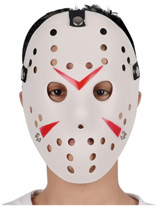 Beyaz Renk Kırmızı Çizgili Tam Yüz Hokey Jason Maskesi Hannibal Maskesi