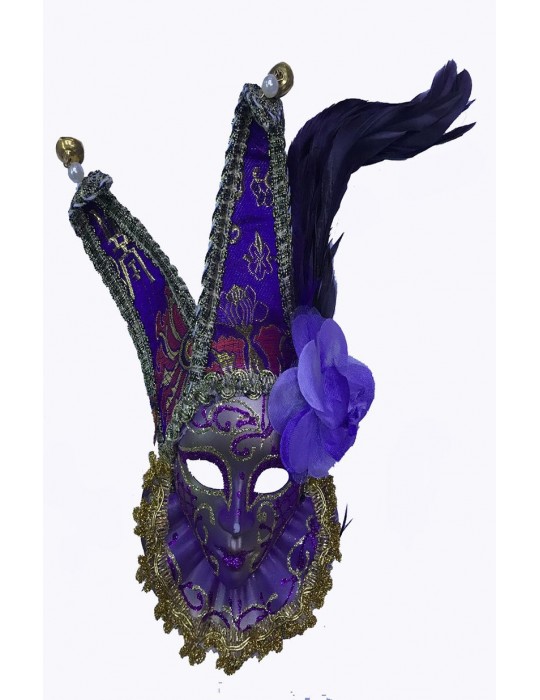 Çıngıraklı Dekoratif Tüylü Seramik Maske Mor Renk