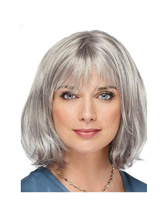 Gri Renk Yaşlı Peruğu Kısa Saç Kısa Peruk Gri Teyze Peruğu