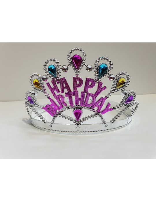 Gümüş Renk Happy Birthday Yazılı Doğum Günü Tacı 60 cm