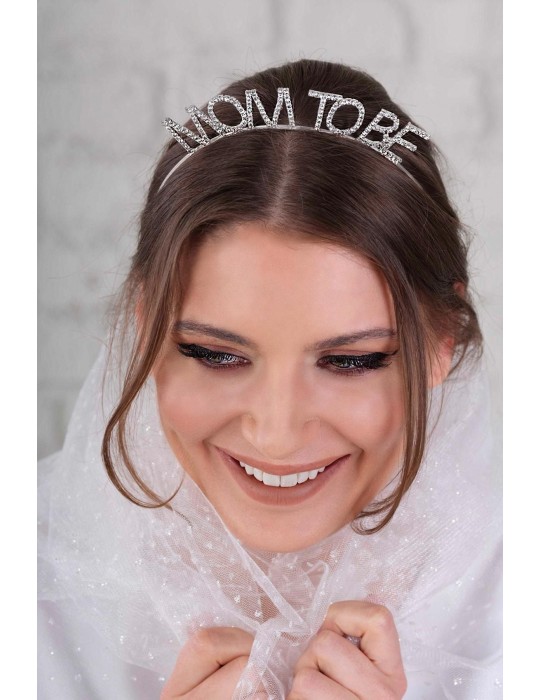 Kristal Taşlı Gümüş Renk Mom to Be Tacı Anne Tacı