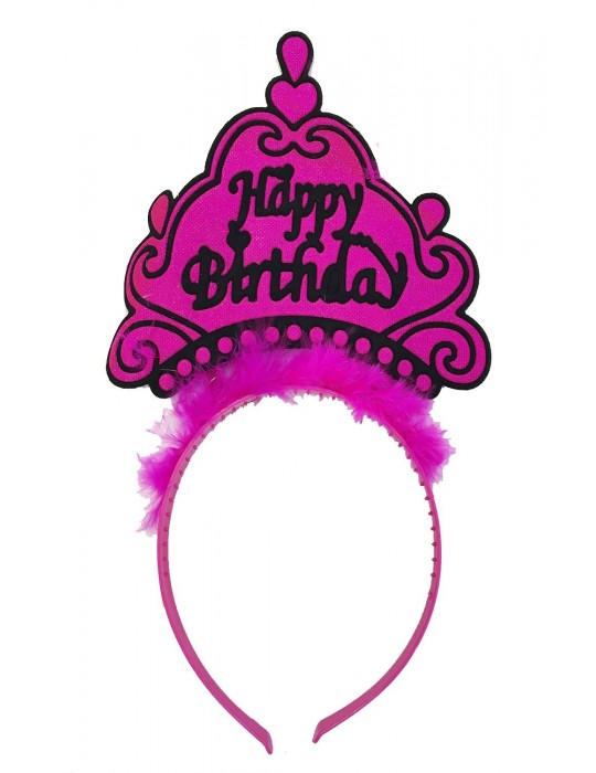 Happy Birthday Neon Fuşya Renk Doğum Günü Tacı 24x15 cm