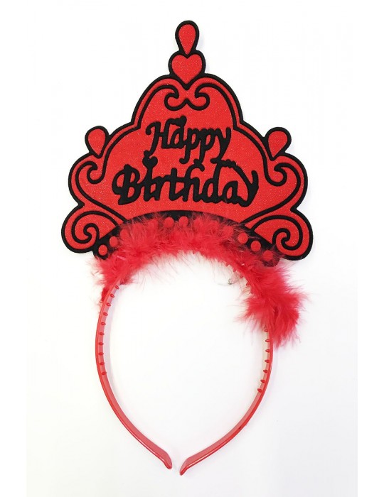 Happy Birthday Neon Kırmızı Renk Doğum Günü Tacı 24x15 cm