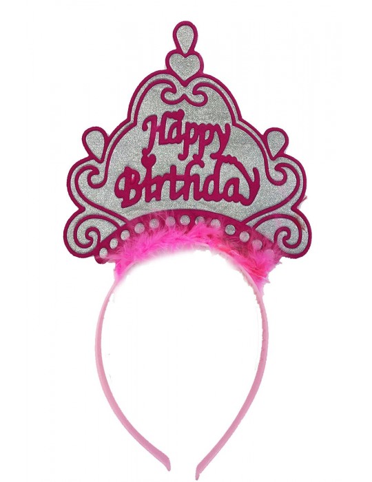 Happy Birthday Neon Pembe Renk Doğum Günü Tacı 24x15 cm