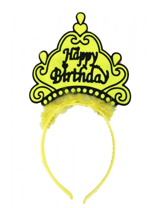 Happy Birthday Neon Sarı Renk Doğum Günü Tacı 24x15 cm