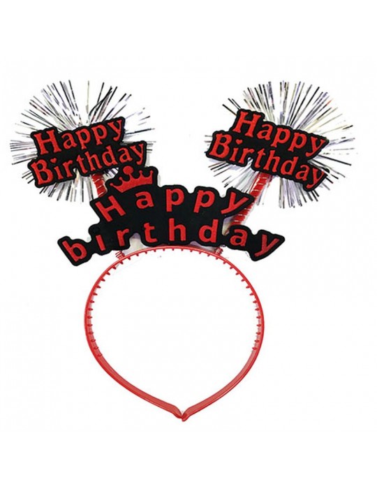 Happy Birthday Yazılı Püsküllü Neon Kırmızı Renk Doğum Günü Tacı 22x19 cm