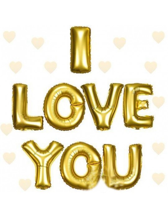 I Love You Folyo Balon Altın Renk 35 CM