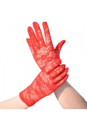 Kırmızı Renk Kısa Dantelli Eldiven Kırmızı Renk Kısa Dantelli Eldiven