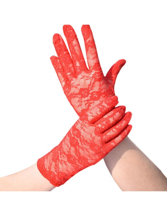 Kırmızı Renk Kısa Dantelli Eldiven