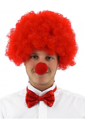 Kırmızı Renk Kıvırcık Afro Bonus Peruk Takma Saç ve Kırmızı Burun Seti Kırmızı Renk Kıvırcık Afro Bonus Peruk Takma Saç ve Kırmızı Burun Seti