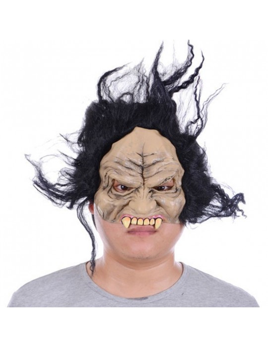 Lateks Dişli Korku Maskesi Saçlı Yarım Surat