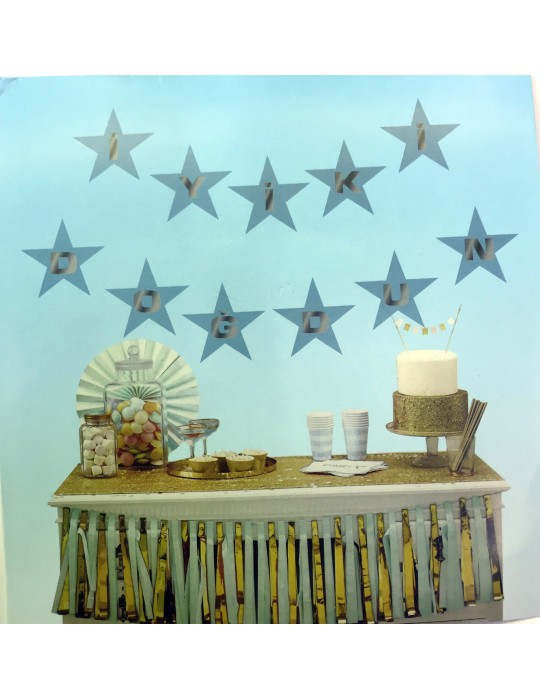 Mavi Üzeri Gümüş Yıldız İyiki Doğdun Flama Süs