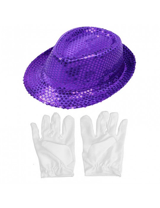 Mor Lila Renk Payetli Çocuk Şapkası ve Beyaz Renk Çocuk Eldiveni