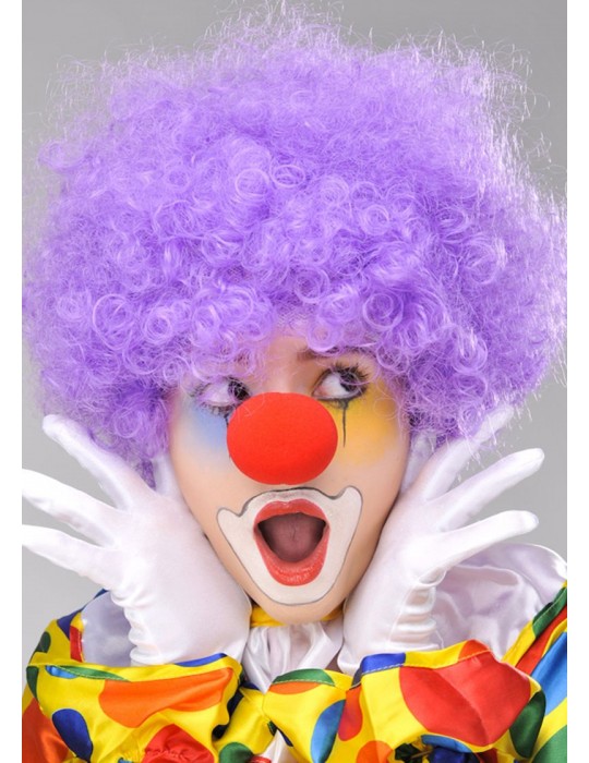 Mor Renk Kıvırcık Afro Bonus Peruk Takma Saç ve Kırmızı Burun Seti