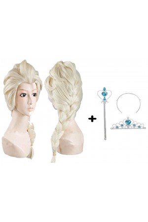 Örgülü Karlar Ülkesi Frozen Elsa Peruğu Tacı ve Sopası Çocuk Boy