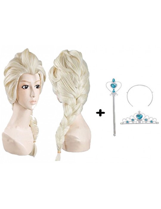 Örgülü Karlar Ülkesi Frozen Elsa Peruğu Tacı ve Sopası Çocuk Boy