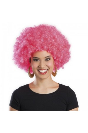 Pembe Renk Kıvırcık Afro Bonus Peruk