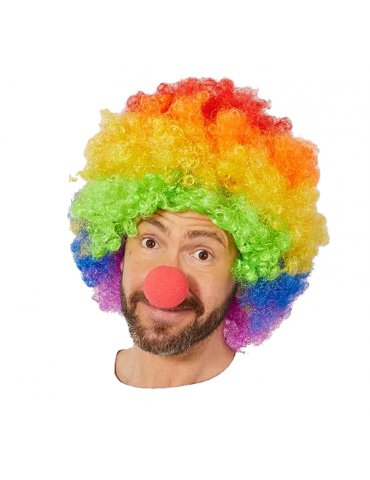 Rengarenk Gökkuşağı Afro Bonus Peruk ve Kırmızı Renk Sünger Burun 120 gr