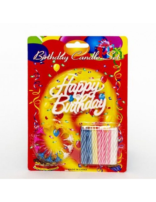 Rengarenk Mumlu Beyaz Happy Birthday Yazılı Doğum Günü Mumu 12 Adet