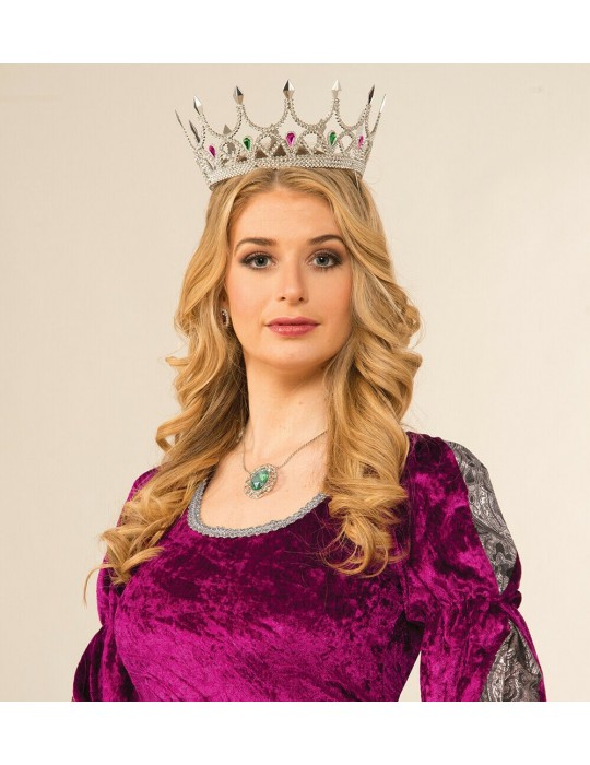 Taşlı Rönesans Kostümlü Kraliyet Ortaçağ Gümüş Kraliçe Prenses Tacı