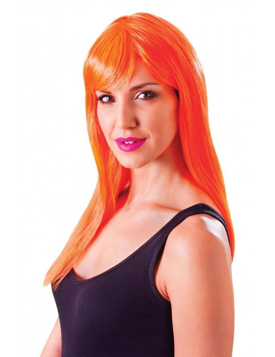 Turuncu Renk Uzun Düz Parti Peruğu