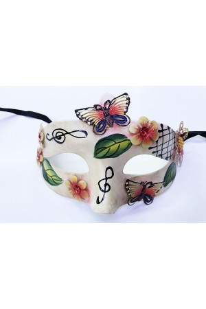 ve Çiçek İşlemeli Venedik Maskesi Kırmızı Renk 10x18 cm