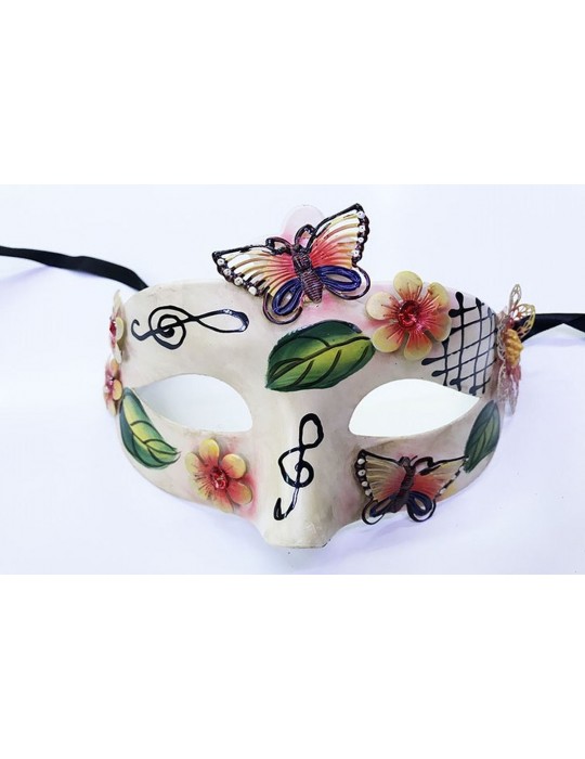 ve Çiçek İşlemeli Venedik Maskesi Kırmızı Renk 10x18 cm