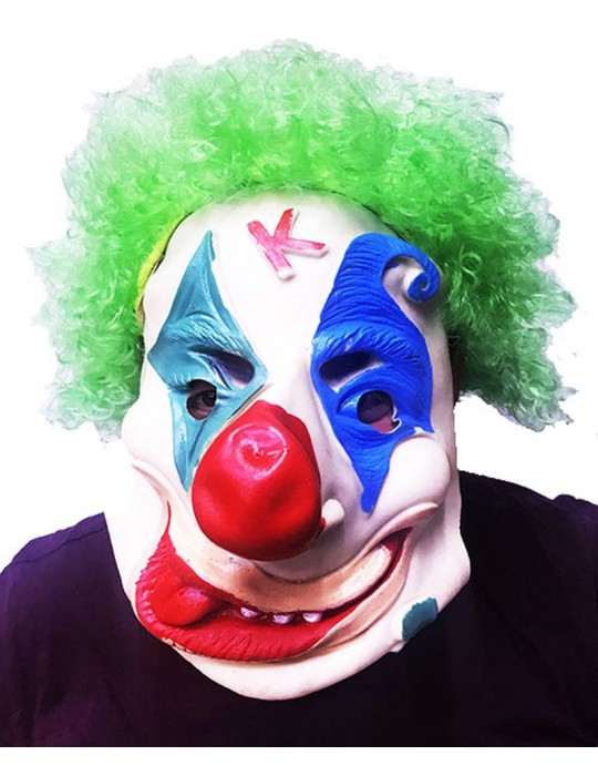 Yeşil Renk Afro Bonus Peruklu Palyaço Lateks Et Maske