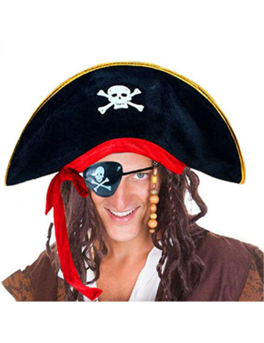 Yetişkin Boy Kumaş Korsan Şapkası ve Plastik Korsan Göz Maskesi