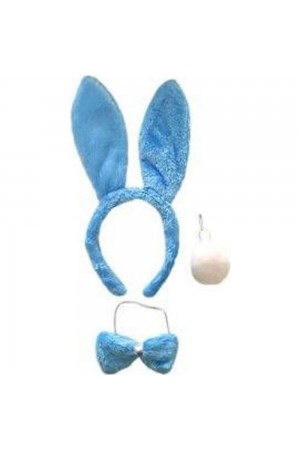 Tavşan Kostüm Seti Taç Papyon Ponpon Kuyruk Mavi Tavşan Kostüm Seti Taç Papyon Ponpon Kuyruk Mavi