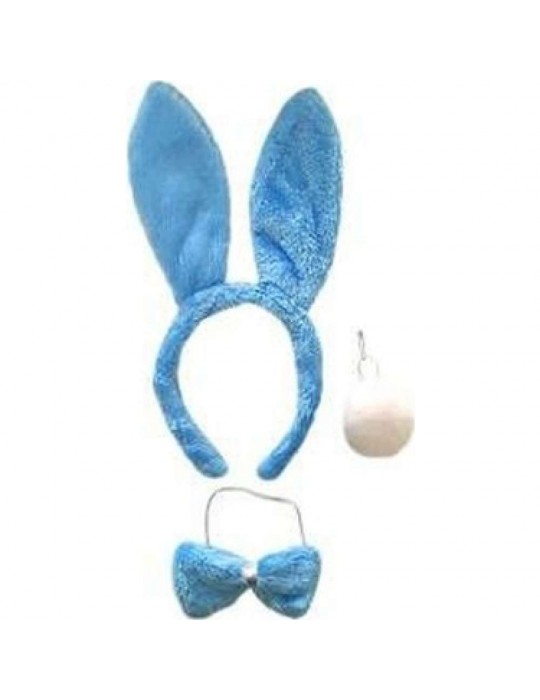 Tavşan Kostüm Seti Taç Papyon Ponpon Kuyruk Mavi