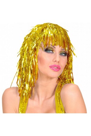 Altın Sarısı Işıltılı Metalize Parti Peruğu