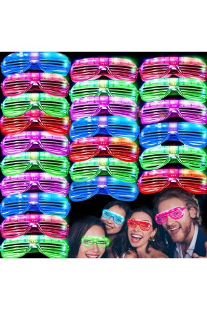 Led Işıklı Pilli Panjur Şekilli Rengarenk Yanıp Sönen Lüks Parti Gözlüğü Karışık 12 Adet