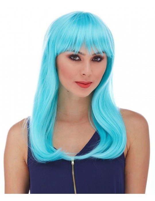 Açık Mavi Renk Uzun Düz Parti Peruğu