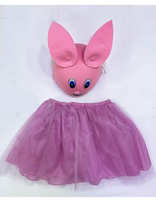 Tavşan Kostümü Pembe - 23 Nisan Tavşan Şapka ve Tütü Etek Seti 2 Parça