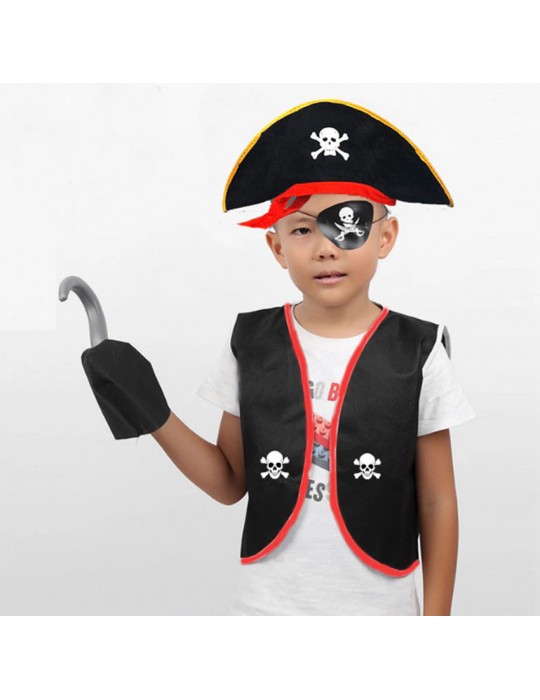 Korsan Yelek + Şapka + Kanca + Maske Çocuk Boy 4-6 Yaş