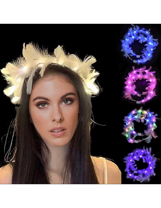 Led Işıklı Rengarenk Yanan 3 Fonksiyonlu Otrişli Parti Tacı Beyaz Renk 12x12 cm