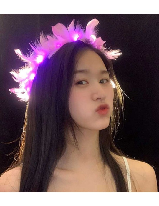 Led Işıklı Rengarenk Yanan 3 Fonksiyonlu Otrişli Parti Tacı Pembe Renk 12x12 cm