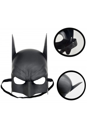 Siyah Renk Çocuk Boy Arkadan Lastikli Batman Maskesi 20x14 cm