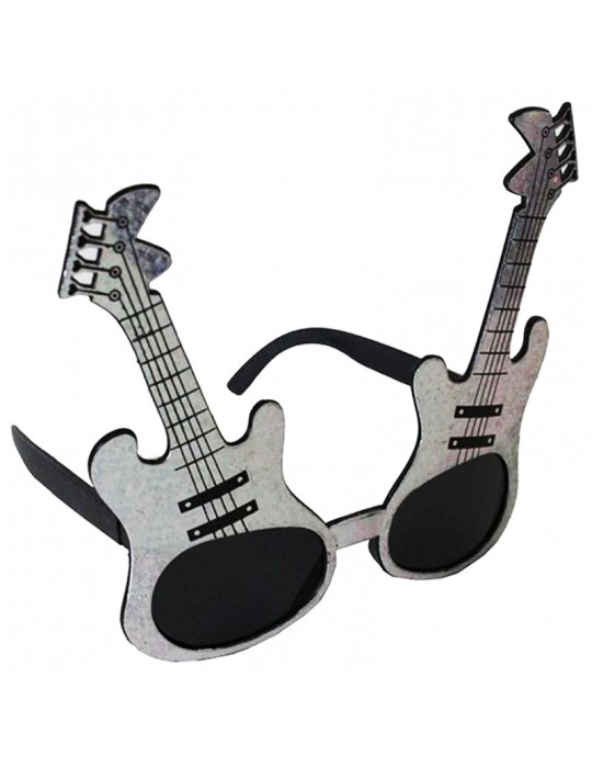 Gümüş Renk Rockn Roll Gitar Şekilli Parti Gözlüğü 15x15 cm