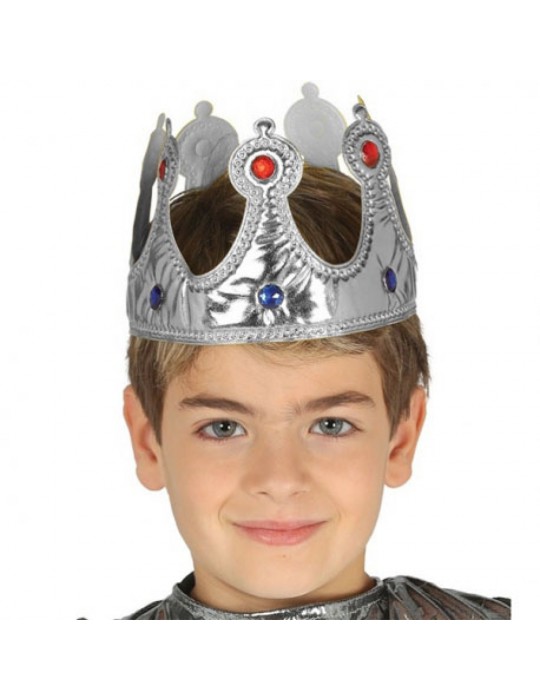 Gümüş Renk Kumaş Malzemeden İmal Çocuk Kral Tacı 57 cm