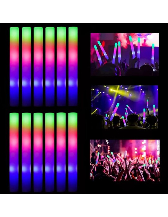 Led Işıklı Rengarenk Sünger Parti Çubuk Işıklı Kauçuk Sopa 46 cm 12 Adet