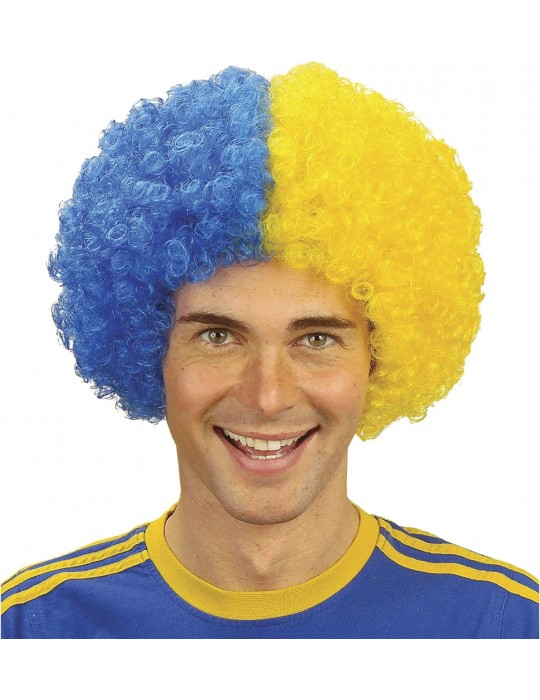 Sarı Lacivert Kıvırcık Afro Bonus Peruk Taraftar Bonus Saç