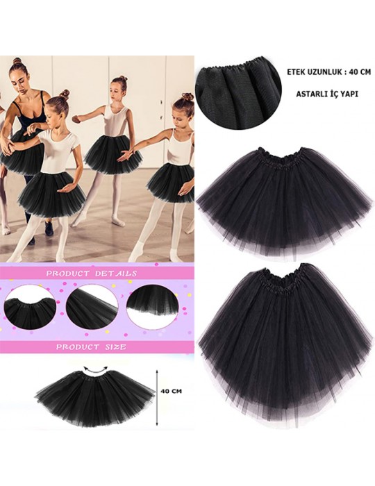 Siyah Renk Tütü Etek Bale Eteği Gösteri Eteği Çocuk Bebek Boy