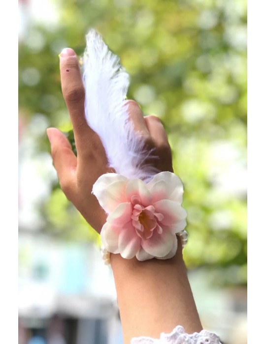 Bride to be Gelin Bilekliği Tüy ve İnci Boncuk Somon Renkli Bekarlığa Veda Partisi Bilekliği 10 Adet