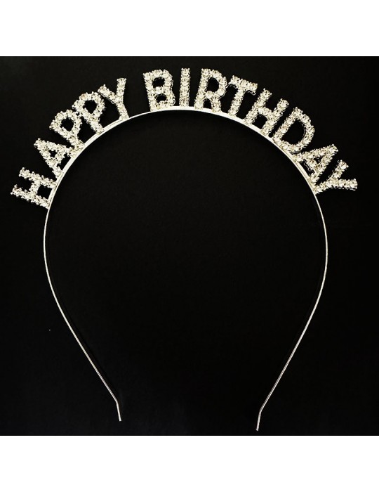 Gümüş Kristal Taşlı Happy Birthday Doğum Günü Tacı İthal Ürün 17x16 cm