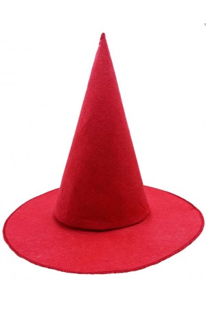 Kırmızı Renk Keçe Cadı Şapkası Yetişkin Çocuk Uyumlu 35X38 cm